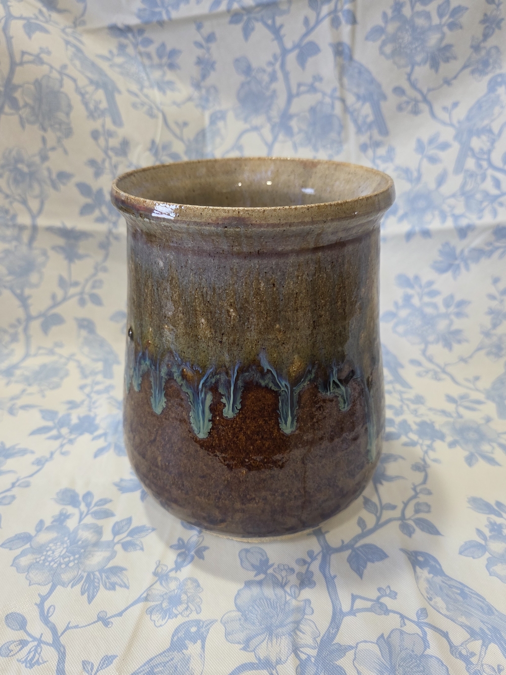 Handcrafted Brown and Blue Drip Glazed Ceramic Vase Or Holder